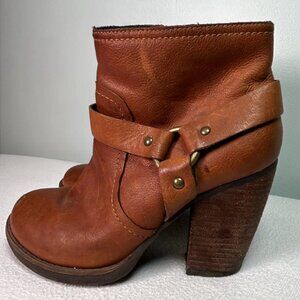Korks by Kork Ease Brown Leather Zip Wedge Heel Ankle Boots Women's 6M